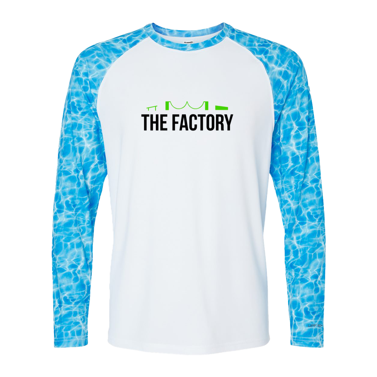 The Factory Classic Performance Colorblocked Long Sleeve Shirt UPF 50+ Blue Water
