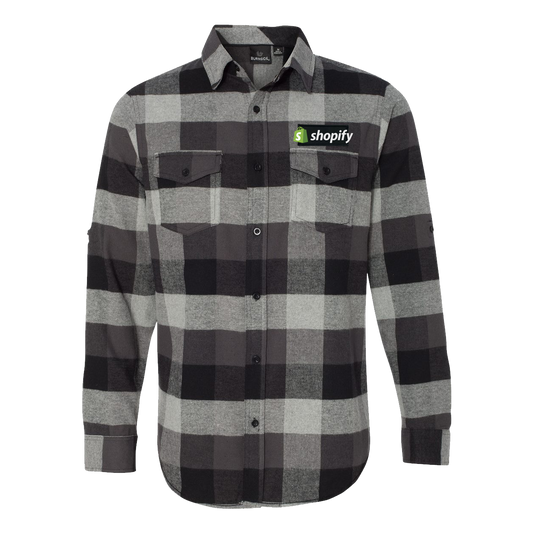 Shopify Demo Night Out Rectangle Woven Patch Flannel Shirt Long Sleeve Black/Gray