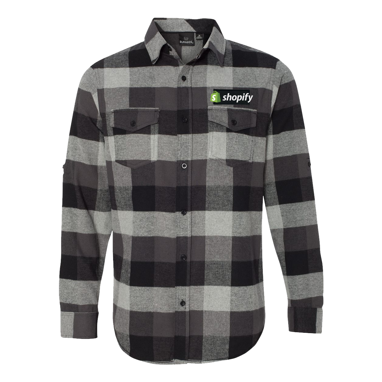 Shopify Demo Night Out Rectangle Woven Patch Flannel Shirt Long Sleeve Black/Gray