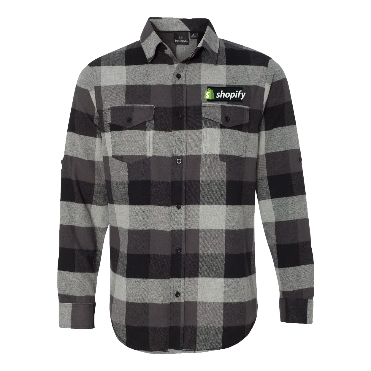 Shopify Demo Night Out Rectangle Woven Patch Flannel Shirt Long Sleeve Black/Gray