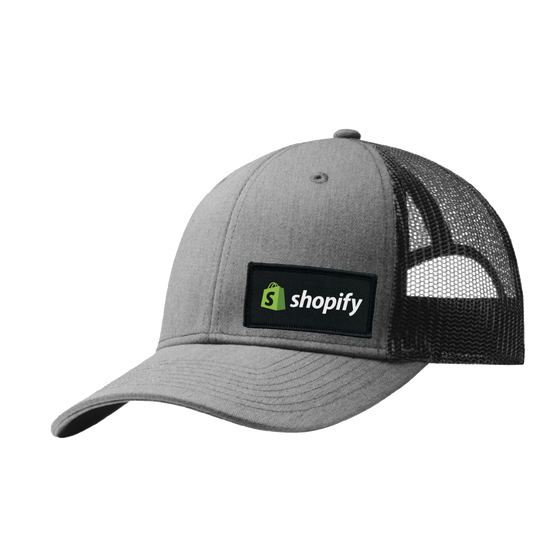 Shopify Demo Night Out Woven Patch Snapback Trucker Hat Heather Gray/Black