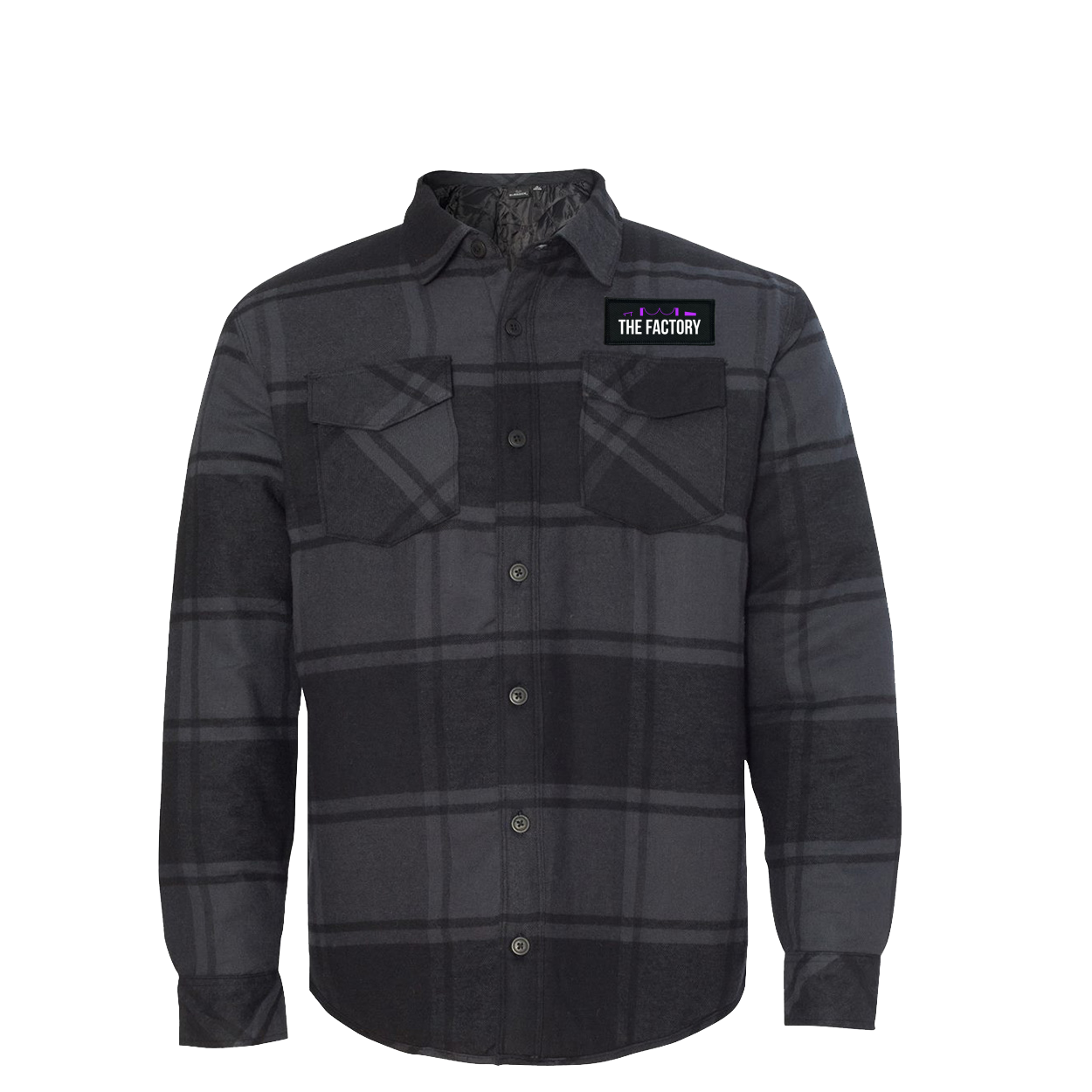 The Factory Classic Unisex Woven Patch Quilted Button Flannel Jacket Black/Plaid