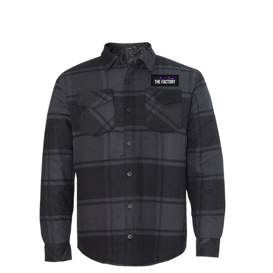 The Factory Classic Unisex Woven Patch Quilted Button Flannel Jacket Black/Plaid