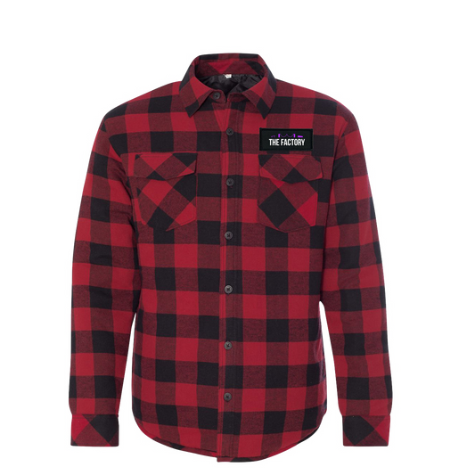 The Factory Classic Unisex Woven Patch Quilted Button Flannel Jacket Red/Black Buffalo